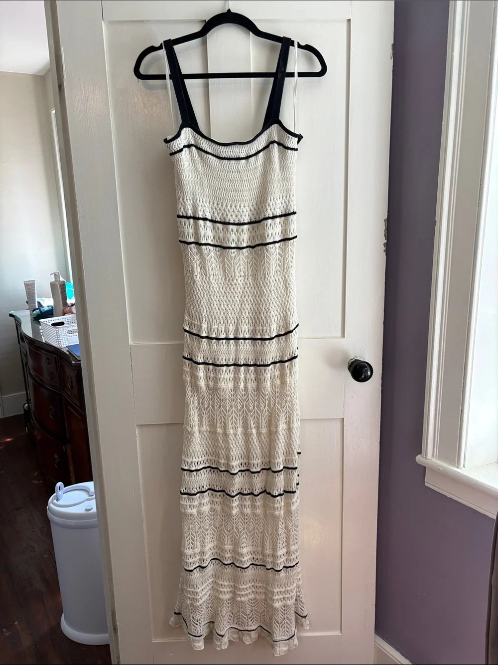 Abercrombie & Fitch Cream Crochet Maxi Dress with Black Trim